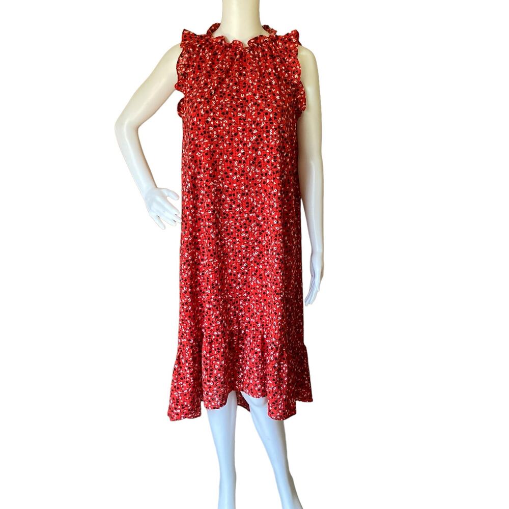 Who What Wear Ruffle Hem Ditsy Floral Midi Dress Size Small Red